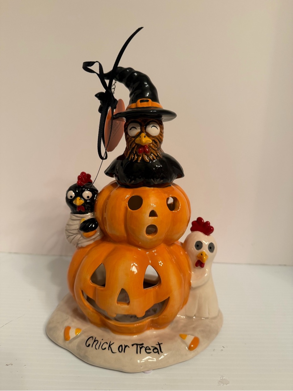 HALLOWEEN CHICK OR TREAT TEALIGHT HOLDER-BLUE SKY CLAYWORKS